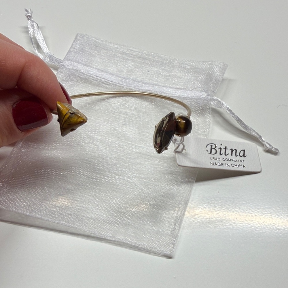 Bitna Gold Cuff Bracelet with Tiger Eye and Smoky Crystal